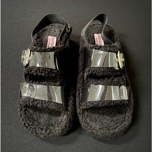 Black Fuzzy Juicy Couture Sandal Slipper NWOT